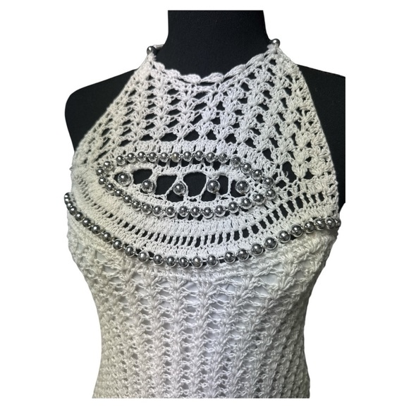 Urban Outfitters White Crochet Halter Dress Size Medium - Picture 2 of 10